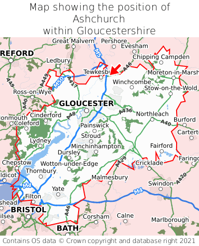 Map showing location of Ashchurch within Gloucestershire