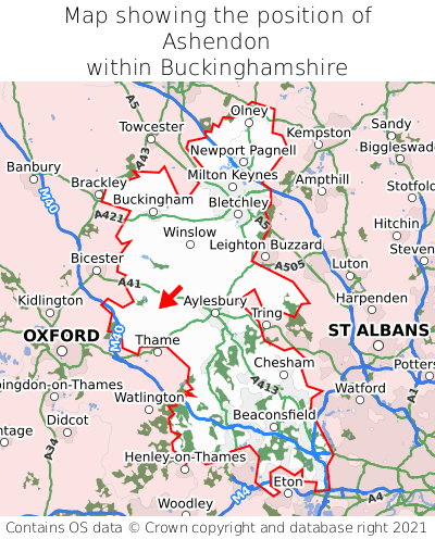 Map showing location of Ashendon within Buckinghamshire