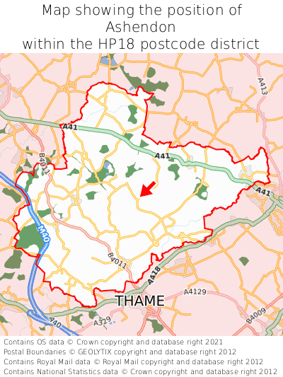 Map showing location of Ashendon within HP18