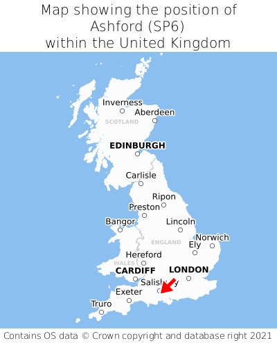 Map showing location of Ashford within the UK
