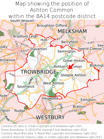 Map showing location of Ashton Common within BA14