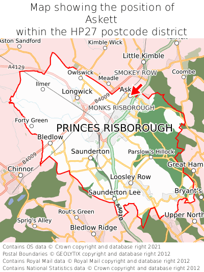 Map showing location of Askett within HP27