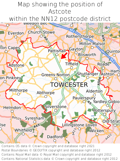 Map showing location of Astcote within NN12