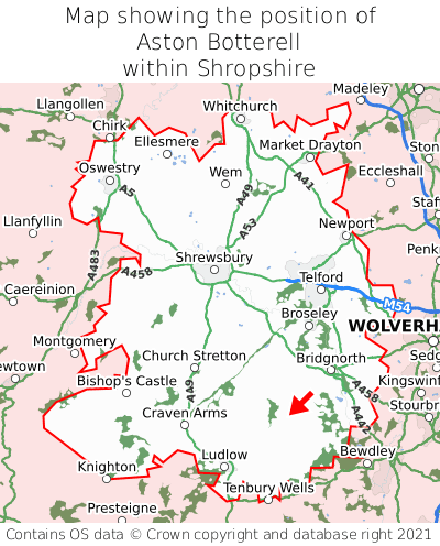 Map showing location of Aston Botterell within Shropshire