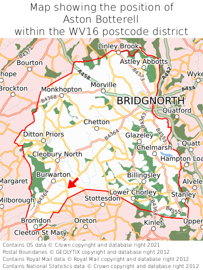 Map showing location of Aston Botterell within WV16