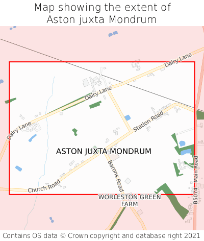 Map showing extent of Aston juxta Mondrum as bounding box