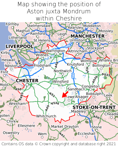 Map showing location of Aston juxta Mondrum within Cheshire