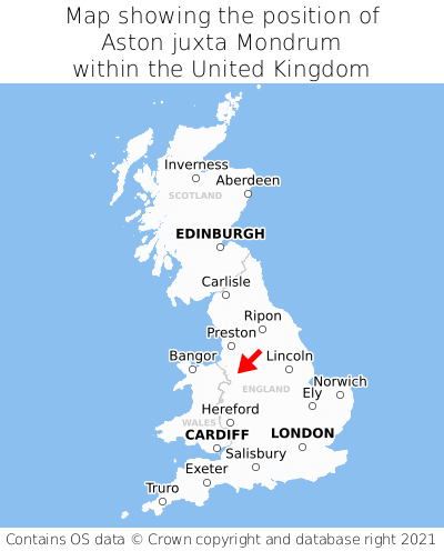 Map showing location of Aston juxta Mondrum within the UK