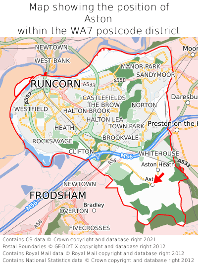 Map showing location of Aston within WA7