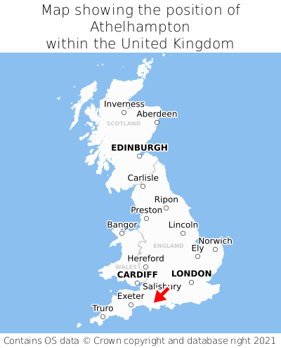 Map showing location of Athelhampton within the UK