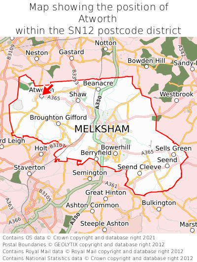 Map showing location of Atworth within SN12