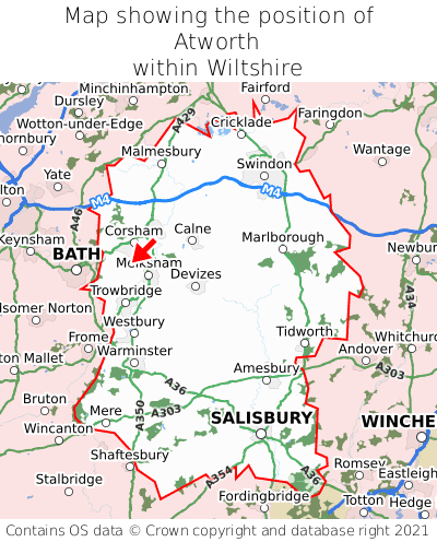 Map showing location of Atworth within Wiltshire