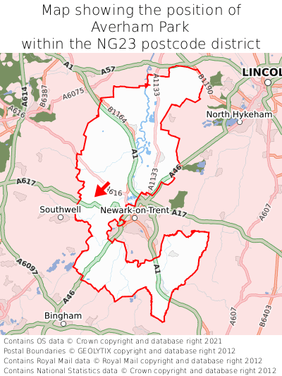 Map showing location of Averham Park within NG23