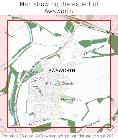 Map showing extent of Awsworth as bounding box