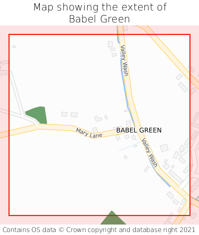 Map showing extent of Babel Green as bounding box