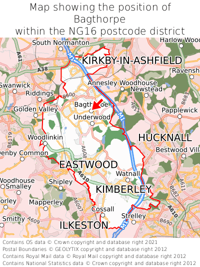 Map showing location of Bagthorpe within NG16