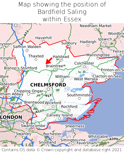 Map showing location of Bardfield Saling within Essex