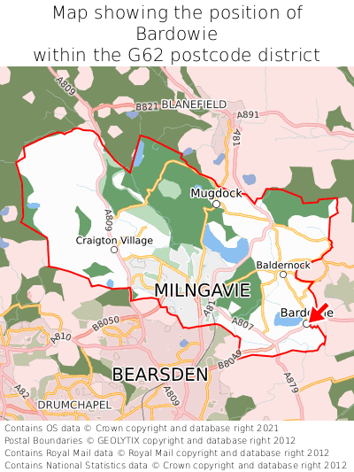 Map showing location of Bardowie within G62