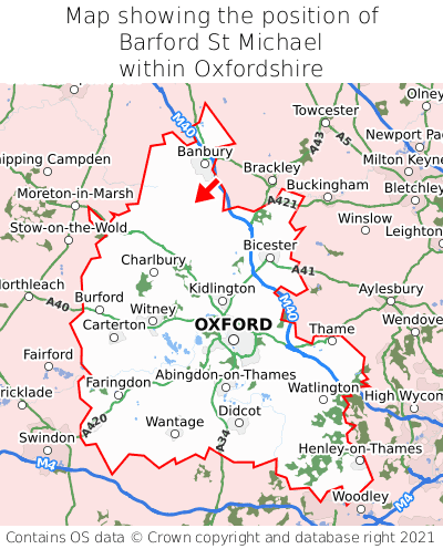 Map showing location of Barford St Michael within Oxfordshire