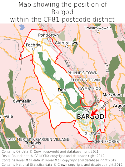 Map showing location of Bargod within CF81
