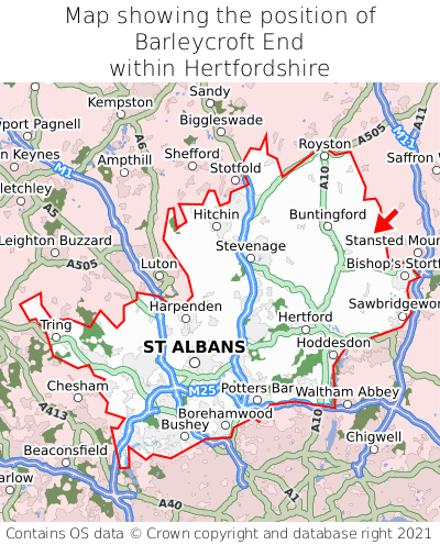 Map showing location of Barleycroft End within Hertfordshire