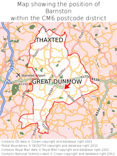 Map showing location of Barnston within CM6