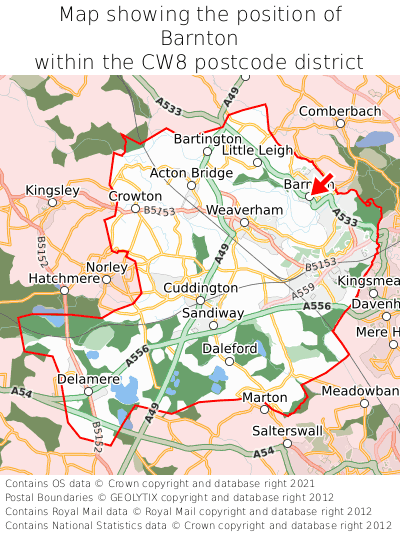 Map showing location of Barnton within CW8