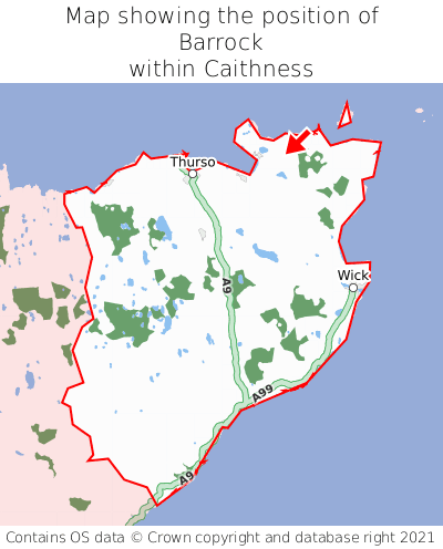 Map showing location of Barrock within Caithness