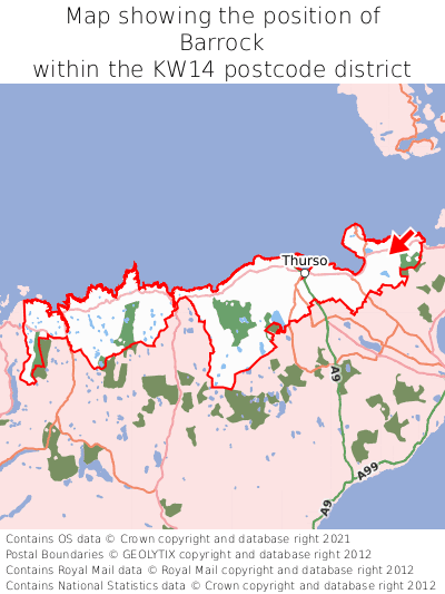 Map showing location of Barrock within KW14