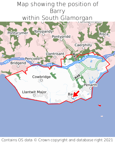 Map showing location of Barry within South Glamorgan