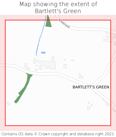 Map showing extent of Bartlett's Green as bounding box