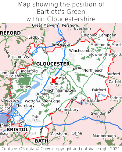 Map showing location of Bartlett's Green within Gloucestershire