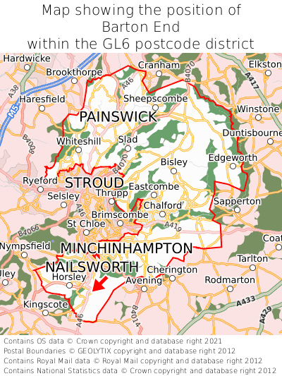 Map showing location of Barton End within GL6