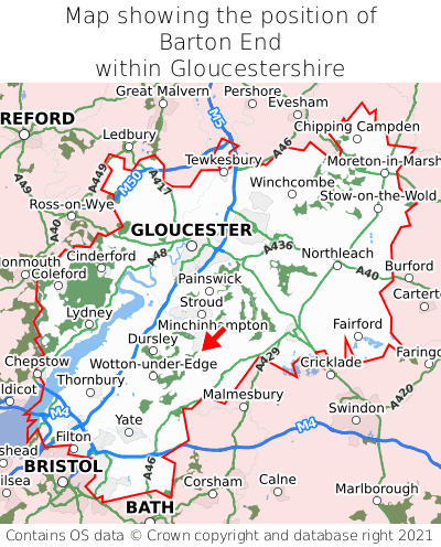 Map showing location of Barton End within Gloucestershire