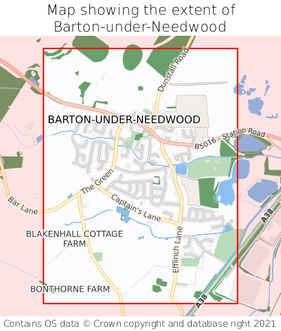 Map showing extent of Barton-under-Needwood as bounding box