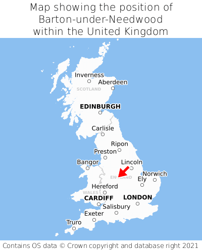 Map showing location of Barton-under-Needwood within the UK