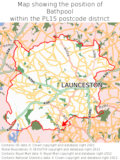 Map showing location of Bathpool within PL15