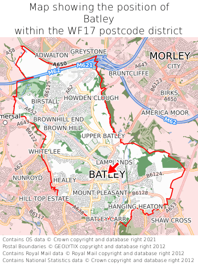 Map showing location of Batley within WF17
