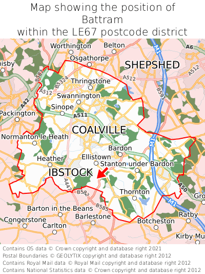 Map showing location of Battram within LE67