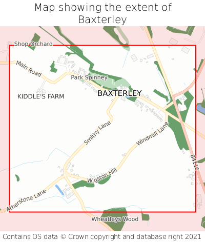 Map showing extent of Baxterley as bounding box