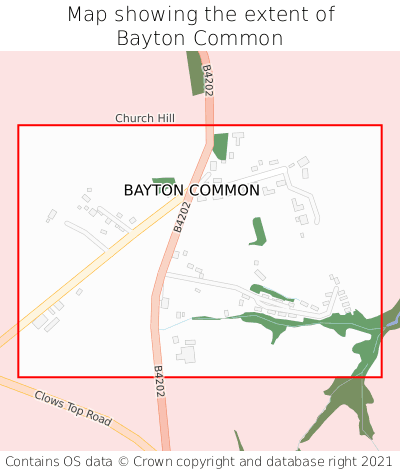 Map showing extent of Bayton Common as bounding box