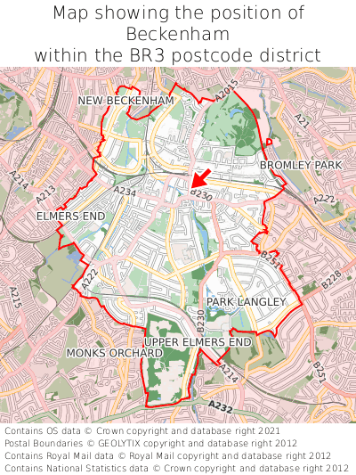 Map showing location of Beckenham within BR3