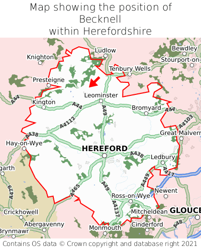 Map showing location of Becknell within Herefordshire