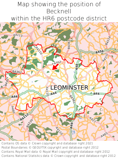 Map showing location of Becknell within HR6