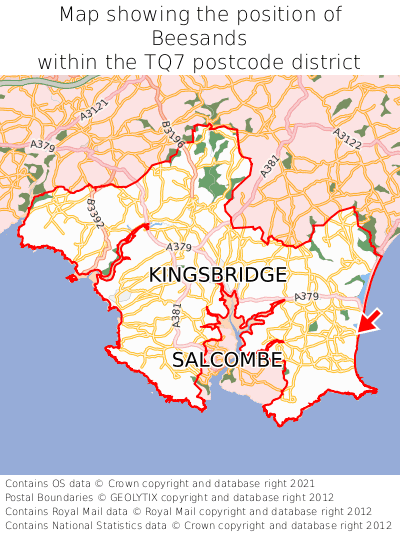 Map showing location of Beesands within TQ7