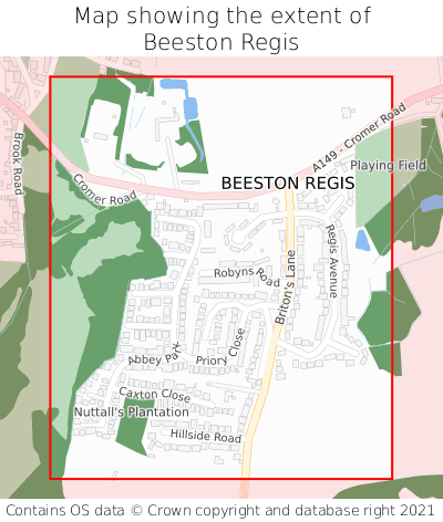 Map showing extent of Beeston Regis as bounding box