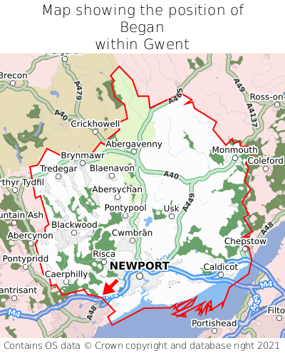 Map showing location of Began within Gwent