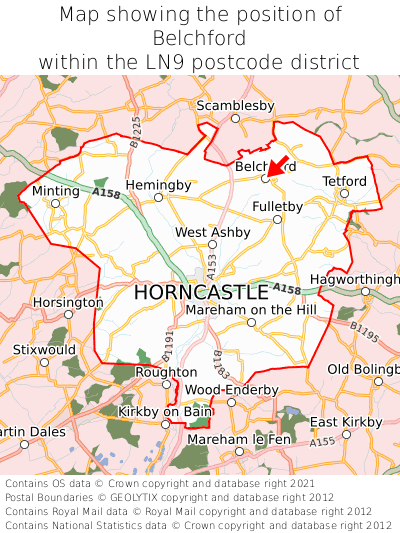 Map showing location of Belchford within LN9