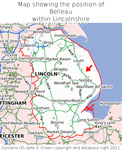 Map showing location of Belleau within Lincolnshire
