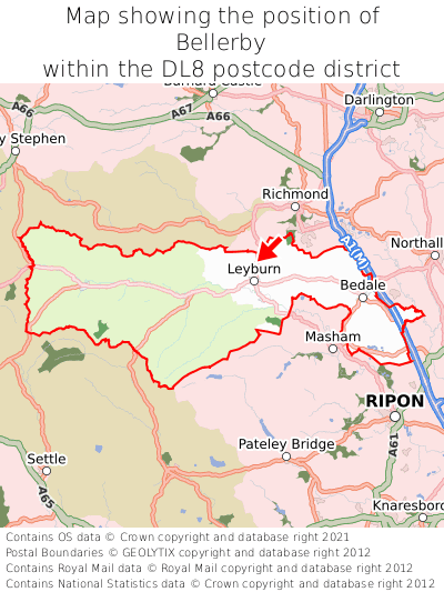 Map showing location of Bellerby within DL8